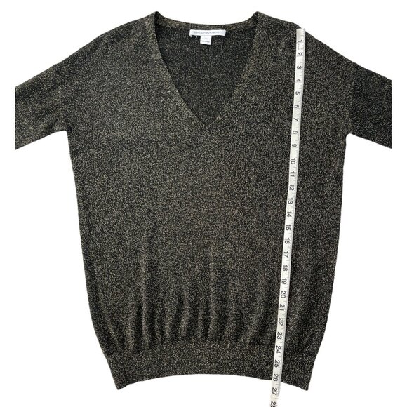 Diane von Furstenberg DVF Black Gold Metallic V-Neck Sweater Oversized‎ Small - Picture 4 of 8